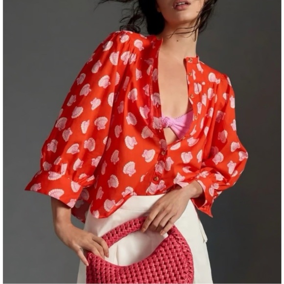 Anthropologie -Maeve Red and Pink Seashell Women's Top - Picture 1 of 4